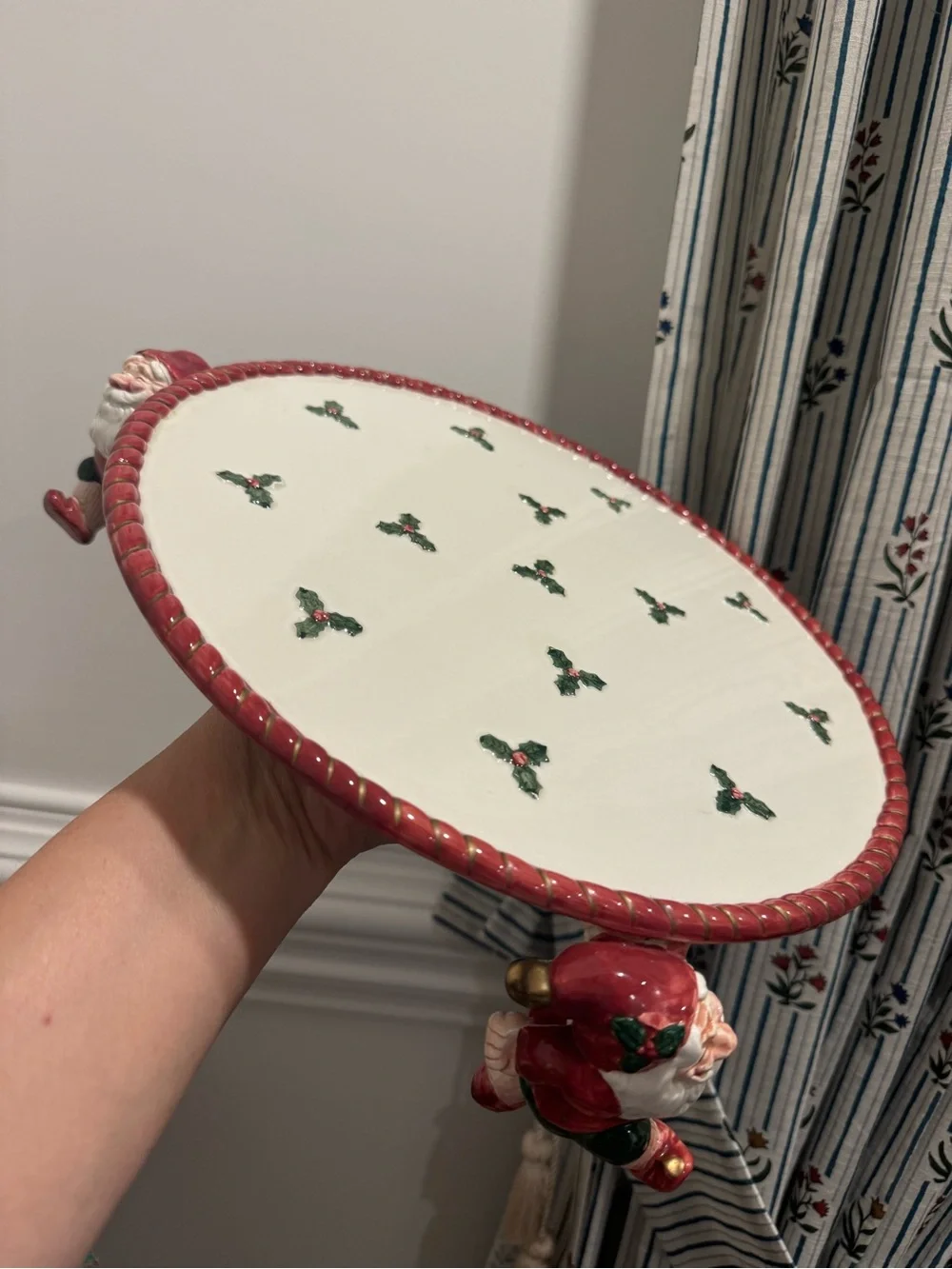 Rare / Fitz & Floyd Old World Christmas Elves 12-Inch Pedestal Cake Stand
